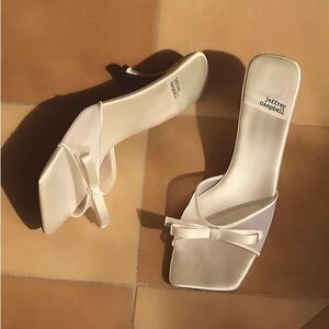 Jeffrey Campbell Ivory Satin Bow Slide Mules